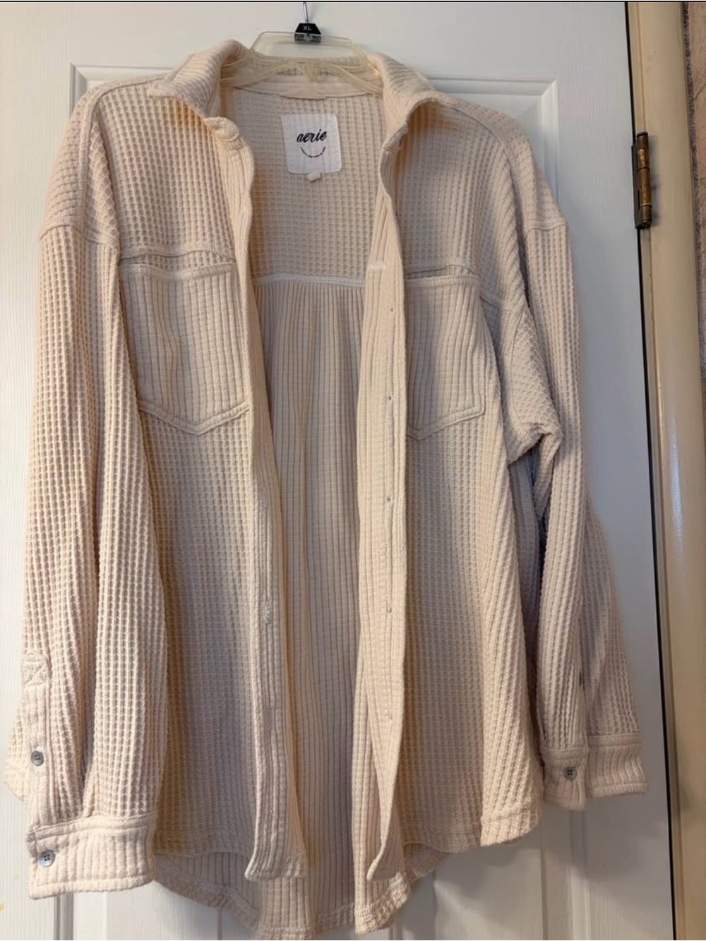aerie Cream Waffle Knit Shacket